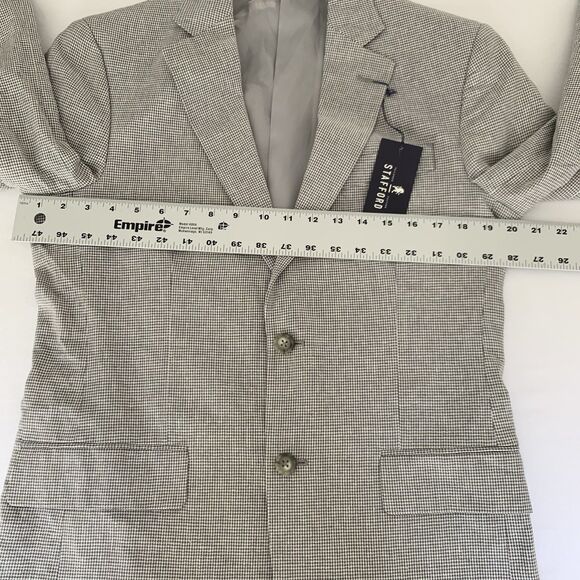 NWT Stafford Sport Coat Men 34R Gray Houndstooth Linen Cotton Blazer Jacket Work - Picture 9 of 13